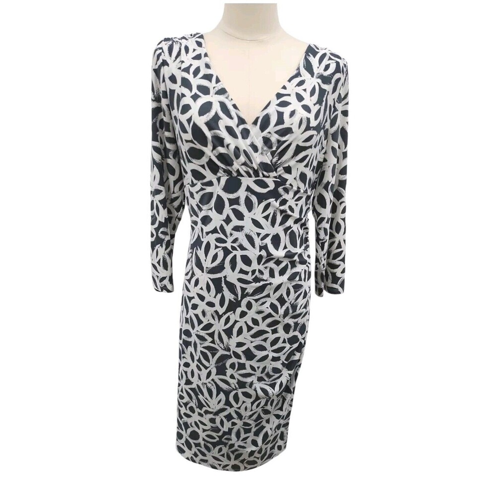 Lauren Ralph Lauren Women's Dress Print Flower Gray Bodycon faux wrap Size 16